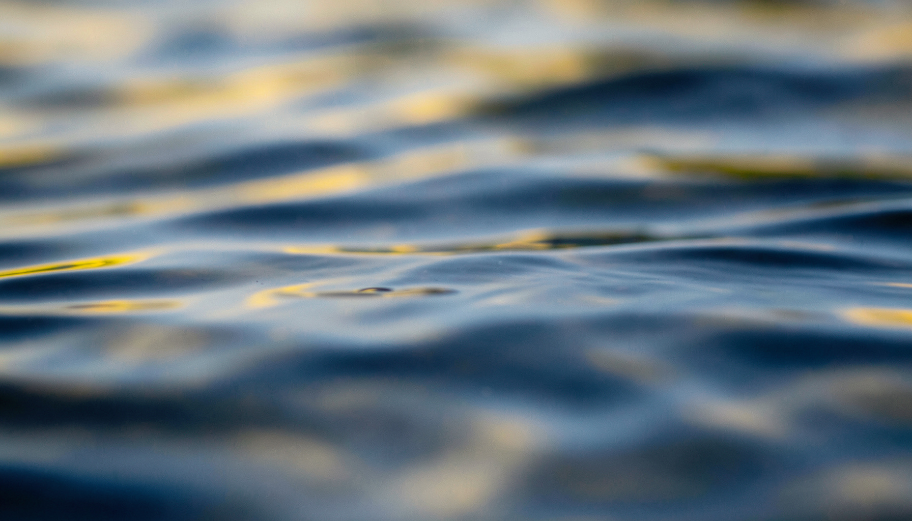 Primer plano extremo de una superficie de agua tranquila con suaves ondulaciones, en tonos azul profundo, gris plateado y reflejos tenues que sugieren despedida y serenidad.